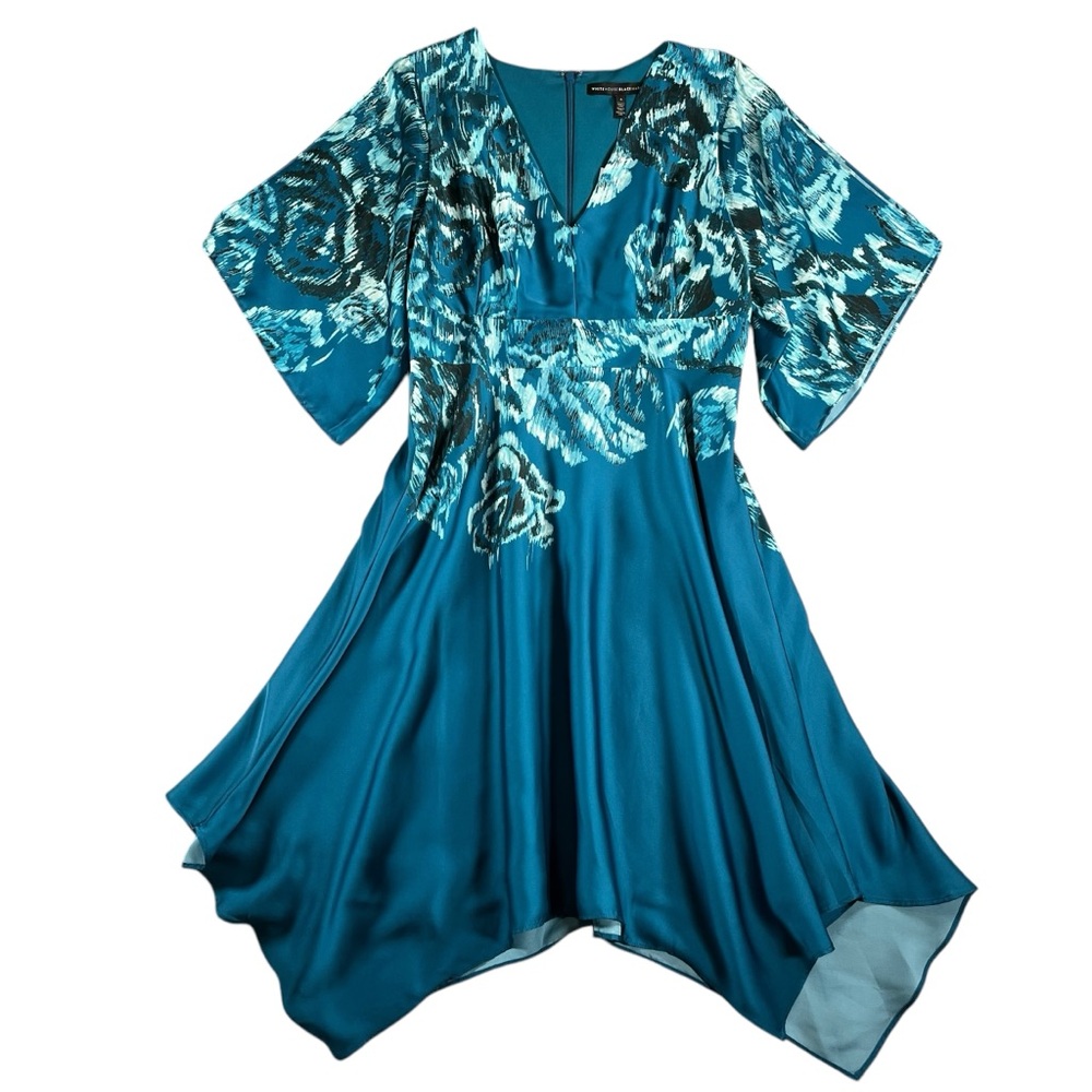 White House Black Market NWT Women's V-Neck Floral Satin Fit-and-Flare Dress 4